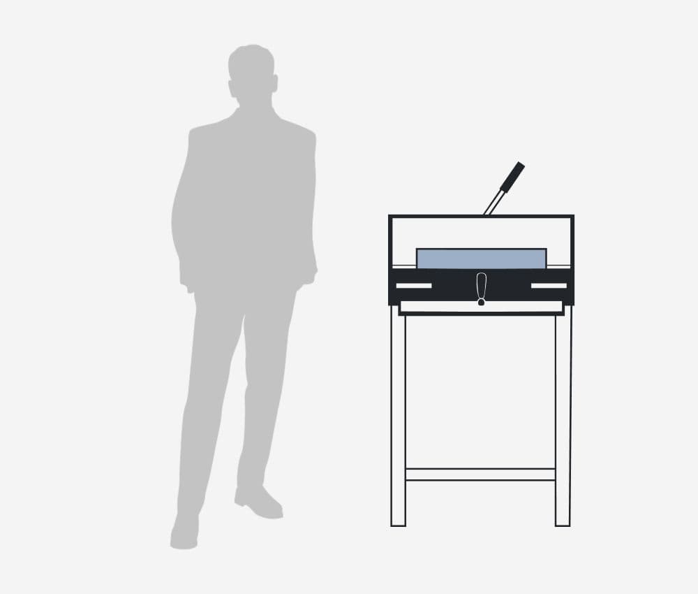Dimensions et environnement de travail du massicot électrique 4315 IDEAL (Avec pieds support)