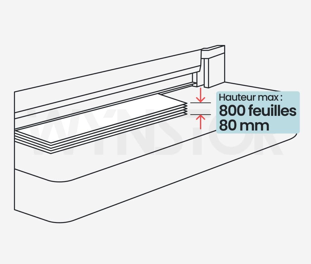 La hauteur de coupe de 60 mm du massicot électrique programmable A3+ 4860 IDEAL permet de couper jusqu'à 1000 feuilles de 70 g/m² ou 800 feuilles de 80 g/m² en une seule opération.