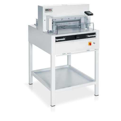 Massicot électrique professionnel programmable A3+ - Pression automatique - Coupe 1000 feuilles 70 g/m² - Longueur de coupe 475 mm - Equipé de pieds support métalliques 4855